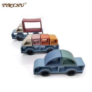 Tiry.Hu 3sets Building Breater de carro Silicone Teether Soft 3D Dobrável Jogo Educacional Brinquedos Empilhadores Brinquedo BPA Grátis 211106