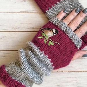 Guantes de tejido sin dedos bordados de las mujeres Opera Little Bird Warm Hand Glove Winter Mittens Lady Christmas Gift1