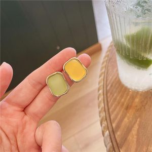 Stud ALLME Sweet Asymmetric Candy Color Enamel Earring For Women Korean Yellow Green Square Geometric Earrings Summer Jewelry