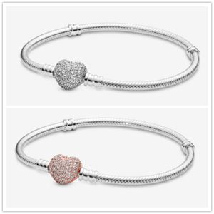 925 Sterling Silver Strands Frosts Heart CZ Snake Chain Bracelet para Pandora Frisada Mulheres Designer Moda Jóias Presentes