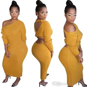 Sexy Womens Rib Knitted Midi Dresses Designer Clothes 2021 Solid Color Slim Backless Dress Casual Skirt