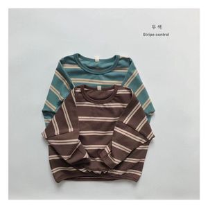 1-6years Girls Soft Cotton Long Sleeve T-shirt Baby Cute Round Neck Striped Bottoming Shirt Toddler Boys Tops 210413