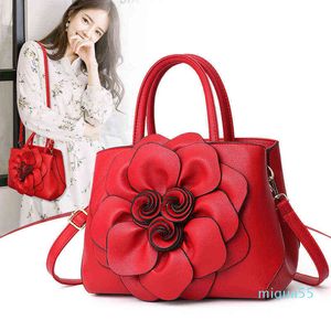 Torby na ramię Pure Color College Style Kobieta Pu Leather Flower Portable Cute