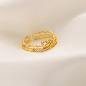 Anello a cuore attraverso l'oro giallo solido 24k GF accoppia entrambi innamorarsi CZ Satisfy Hearts Fancy