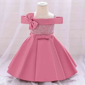 2021 One Word Neck Bow Birthday Dress for 1 Year Baby Girl Baptism Bridesmaids Dress Party Wedding Princess Prom Evening Dresses G1129