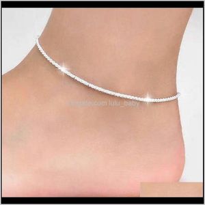 Trendy Shiny Highquality Stainless Steel 925 Silver Plated Korean Fashion Charm For Women Lady Jewelry Fwkoy Anklets Wtrum