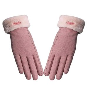 Elegante Winterhandschuhe großhandel-Fünf Finger Handschuhe Drop Ship Frauen Winter Warme Wolle Weibliche Damen Elegante Samt Reiten Telefon Spiel
