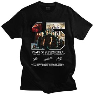 Erkek T Shirt Supernatural Yıl Yıldönümü Dean Sam Castiel İmzalar T Gömlek Pamuk Tişört Erkekler Için Kısa Kollu Winchesters Bro