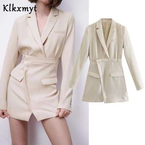 KLKXMYT ZA Mini Elbise Kadınlar Vintage Şık Ofis Giymek Uzun Blazer Ceket Kollu Kadın Elbiseler Vestidos Mujer 210527