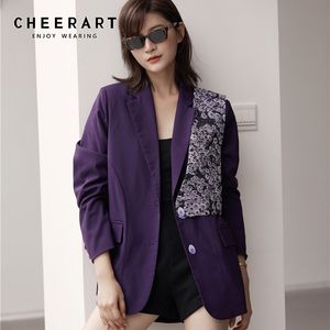 2 peças uva blazer mulheres outono blazers roxo e jaquetas coreano senhoras designer casaco terno elegante roupa 210427