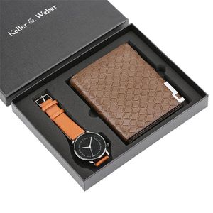 Relojes de pulsera Conjunto de regalos para hombres Bellamente empaquetado Relojes y billetera COMERCIO EXTERIOR PORTFOLIO Creativo Hombres Lujo