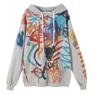 Women Gray Graffiti Letter Print Hoodies Pullovers Loose High Street H0097 210514