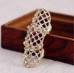 Fashion Punk Full Rhinestone Crystal Scroll Joint Knuckle Finger Ring