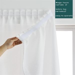 Magic Paste Curtain Solid White Tulle Door Window Drapes Panel Sheer Grey Scarf Simple Bedroom White Cortinas de Dormitor 210913
