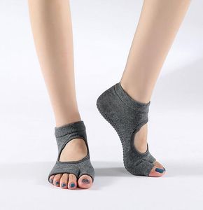 Calzini da yoga senza dita antiscivolo, pilates, balletto, sbarra, danza, sport, fitness, esercizi, calzini con impugnature, da donna, ragazze, morbido fondo in silicone, senza schienale, peep toe sox slipper