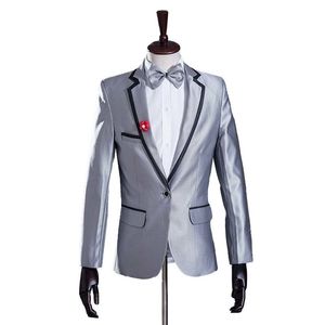 Весь - (Куртка + брюки) Студия смокинг платье жениха Мужская серебряная свадебный костюм Последние пальто брюки дизайн тонкий мужской костюмы