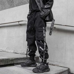 HOUZHOU Black Cargo Pants Men Joggers Cargo Trousers for Men Jogging Japanese Streetwear Hip Hop Hippie Techwear Gothic Ribbon 211201