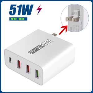 51 W PD Şarj QC3.0 Tipi C 5V3A 9V2A Hızlı Şarj Adaptörü AB ABD İNGILTERE Duvar Chargers Akıllı Telefon için