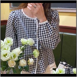 Kvinnor Kläder Apparel Drop Leverans 2021 Classic Plaid Women Tops Fall Casual Loose O-Neck Puff Sleeve Kvinnor Skjortor Prairie Chic Kvinna