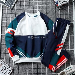 Tröja kostym tracksuits cirkulär krage hoodie set vår höst stil med par patchwork lös jumper casual siut oss normal storlek