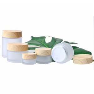 5g-50g Mini Frosted Glass Jar Cream Bottles Round Cosmetic Jars Hand Face Packing Bottle With Wood Grain Cover