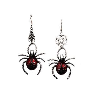 Red Spider Dangle Earrings For Women Men Punk Bat Stars Halloween Drop Earring Gift Ancient Silver Color Wholesale Jewelry