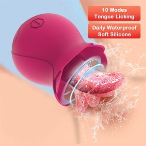 Rose Sucking Tongue Licking Vibrators Clit Nipple Sucker for Women Clitoris Stimulator Oral Pussy Sex Toys Product 211217