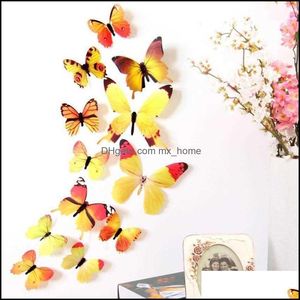 Dekoracje ścienne Gardenwall Naklejki Kwalifikowane 12PCS dekoracje domowe dekoracje domowe 3D Butterfly Rainbow Pvc Paper do życia JDW0 Drop dostawa 2021 WO
