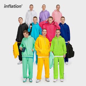Inflacja Oversized Hooded Dressuit Mężczyźni Streetwear Cienko Wielokrotnego Kolor Pusty Zestaw Bluza Unisex Set Zestaw Sportswear 211006