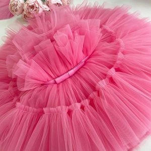 Dziewczyna Dresses Born Baby Girl Dress1 Rok 1. Birthday Party Chrzest Różowe Odzież 9 12 Miesiące Maluch Puszyste stroje Vestido Bebes