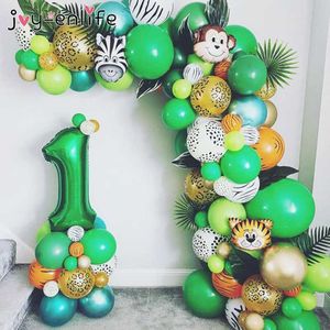 Jungle Safari Party Balloon Arch Kit Tropical Palm Leaf Green Latex Balloons Birthday Party Decoration Kids Wedding Party Supply 210626