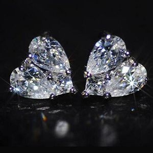 Cute Crystal Heart Stud Earring Women Zircon Earrings Gift for Love Girlfriend Fashion Jewelry Accessories