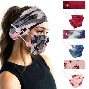 Floral Camouflage Fashion Face Mask med Färg Matchande Hårband Facemask Knapp Sport Huvudband Tvådelar Masker för Kvinnor Lady By1670