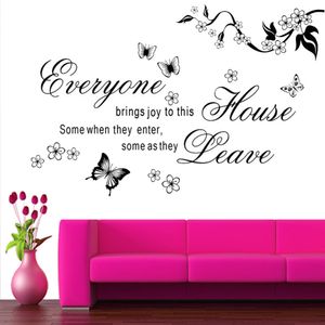 Modern Characters "Everyone Home Leave" Butterfly Wall Stickers Sticker Home Decor Diy Decals Decoration Black 39*57CM 210420