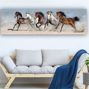 現代キャンバス絵画式ウォールアート写真ランニング馬抽象的な動物ポスタービンテージ家の装飾ビッグサイズ未登げ