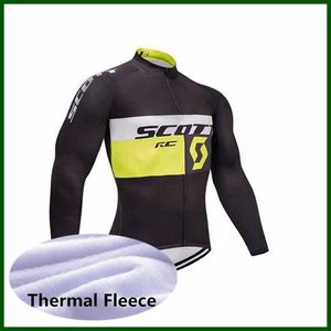 Pro Team SCOTT Cycling Jersey Mens Winter Thermal Fleece Long Sleeve Mountain Bike Shirt Road Bicycle Tops Warmer Racing Clothing Outdoor Sportswear Y21050649