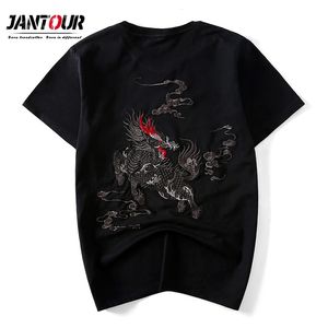 Chinesischer Stil Marke Kurzarm Baumwolle Drachen Stickerei T-shirt Oansatz Slim Männer Schwarz T-Shirt Tops Mode Herren T-shirts 210722