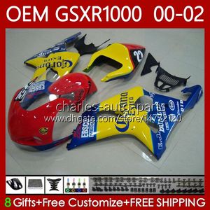 Injektionsformmissioner för Suzuki 1000cc GSXR-1000 GSX R1000 GSXR 1000 CC 00 01 02 Kroppsarbeten 62No.56 GSXR1000 K2 2001 2002 2002 Race Yellow GSX-R1000 01-02 OEM Body Kit