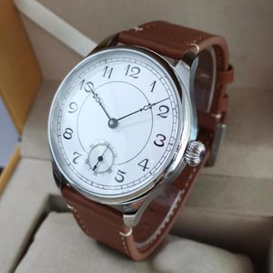 No Logo 44mm Mechanical Hand Wind Men's Watch Retro Style Rice White Clock Dial Black Floral ST3621 Movement Wristwatches