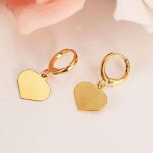 18 k Fine Solid Gold Earrings Dangle & Chandelier Glaze Heart Earring Girls/Ladies Birthday Gift Trendy Bands Promise
