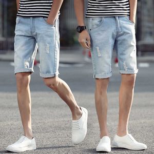 Męskie płytkie światło niebieskie mody denim spodenki męskie lato duży rozmiar dziury moda proste dżinsy rozmiar 28-42 x0621