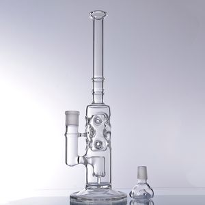 CLEAR Bongs Hookahs Tjockglasbägare Bong Rökning Glasrör 14 tum Hög Recycler Dab Rigs Vatten med 14mm skål