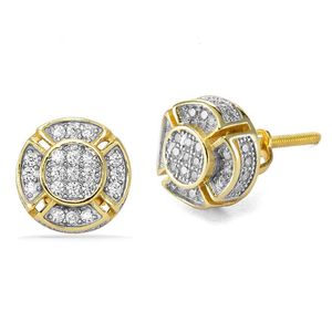 Aretes Para Hombre Män och Kvinnor 14k Guldpläterad 925 Sterling Silver Iced Out CZ Hypoallergena Runda Skruv Back Stud Örhängen