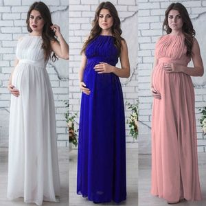 Women's Maternity O-neck Dresses Pregnant Drape Photography Props Casual Nursing Bohemian Tie Loose Long Floor Dress Tops Q0713