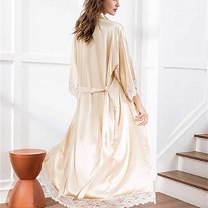 Silk Satin Lace Robes Bridesmaid Bride Robes Wedding Long Robe Bathrobe Womens Robe Lingerie Robe 210901