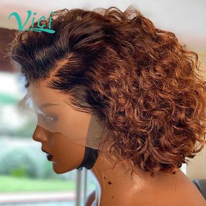 Honey Blonde Lace Front Wigs For Black Women Pixie Cut Wig Human Hair Ombre Colored Bob Frontal Wigs Brazilian S0826