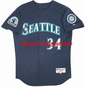 Män kvinnor barn Felix Hernandez Blue Jersey broderi Nya baseballtröjor