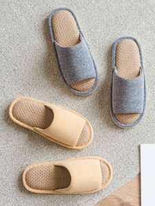 YouDiao Linho Chinelos para Homens Piso Indoor Sapatos de Verão Algodão Mute Home Slipper Mulheres Não-Slip Japonês Slides Elegante Sólido Y0427