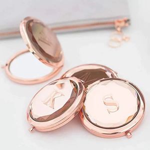 Miroirs décoratifs miroir de poche compact de la mariée personnalisée pour femmes rose gold cristal maquillage miroir cadeau de mariage de demoiselle d'honneur