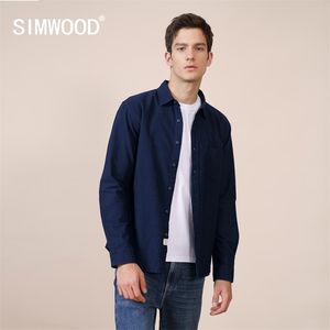 Primavera Outono Grosso Camisas Homens 100% Algodão Escovado Deep Azul De Alta Qualidade Brand Vestuário SK130054 210809